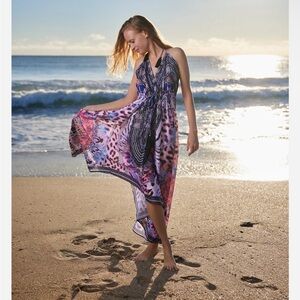 Ranee’s 691 Pink Purple Halter Printed Maxi Coverup Resort Swim Animal Dress